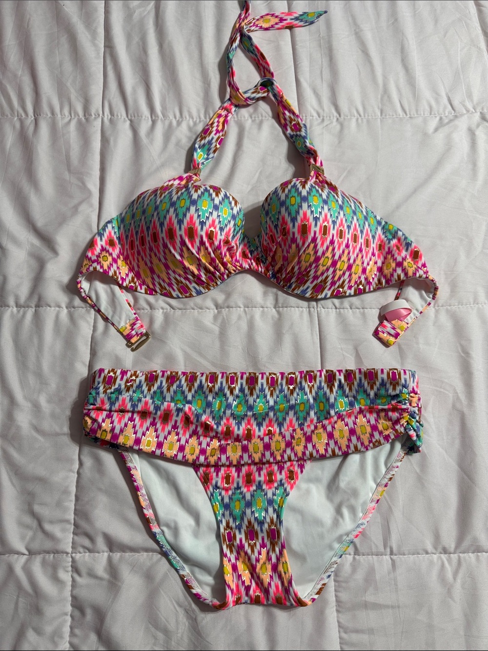 Multicolor Ikat Print Halter Bikini Set - Women Swim